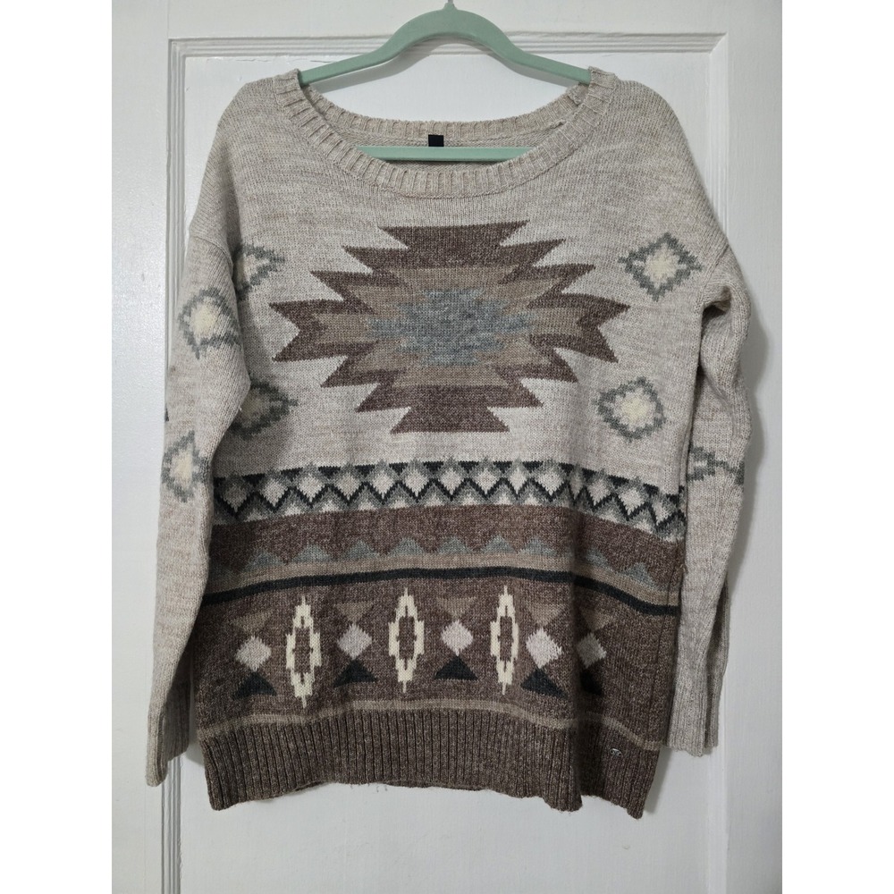 American Eagle Sweater Medium Multicolor‎ Aztec Women Wool Long Sleeve Crew Neck